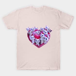 Basketful of super cute kittens laughing in a heart shaped basket T-Shirt